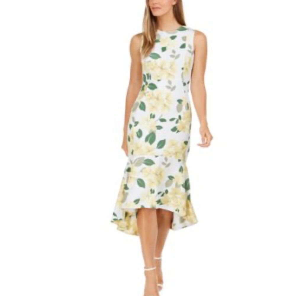 Calvin Klein Big Floral Printed High-Low Dress
